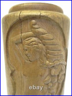 Antique Pair Old Carved Wood Decorative Nude Woman Cornucopia Lamp Bases Parts