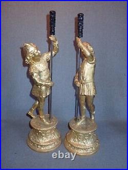 Antique Pair Victorian Gold Gilt Spelter Figural Statues Lamp Parts Base