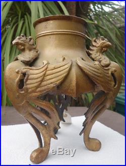 Antique Phoenix BIRD Lamp Iron art Deco base part antique planter shabby Vintage