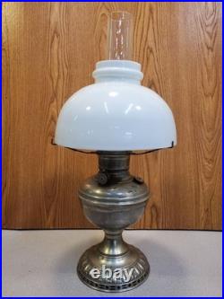 Antique Plume and Atwood (P&A) Royal Nickel Plated Center Draft Table Oil Lamp