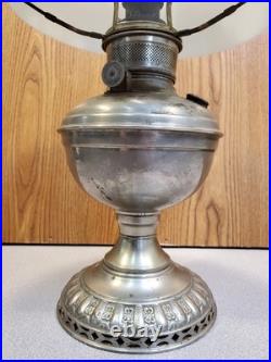 Antique Plume and Atwood (P&A) Royal Nickel Plated Center Draft Table Oil Lamp