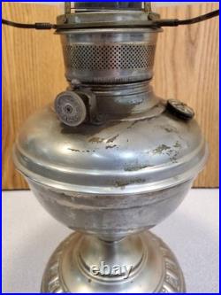 Antique Plume and Atwood (P&A) Royal Nickel Plated Center Draft Table Oil Lamp