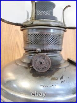 Antique Plume and Atwood (P&A) Royal Nickel Plated Center Draft Table Oil Lamp