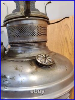 Antique Plume and Atwood (P&A) Royal Nickel Plated Center Draft Table Oil Lamp