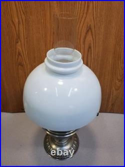 Antique Plume and Atwood (P&A) Royal Nickel Plated Center Draft Table Oil Lamp