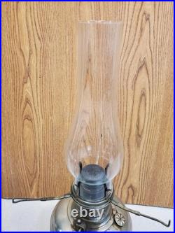 Antique Plume and Atwood (P&A) Royal Nickel Plated Center Draft Table Oil Lamp