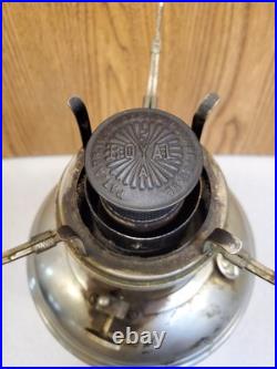 Antique Plume and Atwood (P&A) Royal Nickel Plated Center Draft Table Oil Lamp