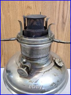 Antique Plume and Atwood (P&A) Royal Nickel Plated Center Draft Table Oil Lamp