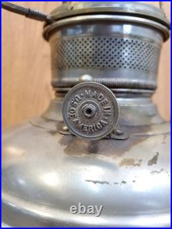 Antique Plume and Atwood (P&A) Royal Nickel Plated Center Draft Table Oil Lamp