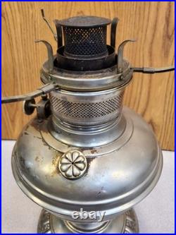 Antique Plume and Atwood (P&A) Royal Nickel Plated Center Draft Table Oil Lamp
