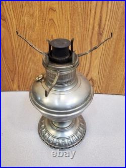 Antique Plume and Atwood (P&A) Royal Nickel Plated Center Draft Table Oil Lamp