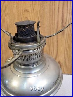 Antique Plume and Atwood (P&A) Royal Nickel Plated Center Draft Table Oil Lamp