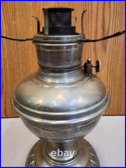 Antique Plume and Atwood (P&A) Royal Nickel Plated Center Draft Table Oil Lamp