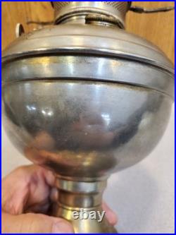 Antique Plume and Atwood (P&A) Royal Nickel Plated Center Draft Table Oil Lamp