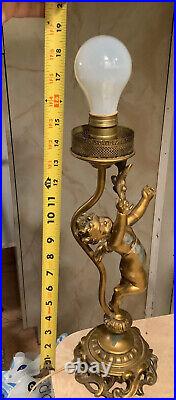 Antique Putti Angel Cupid Spelter Metal Table Lamp JB Hirsch DAV RT NY Parts