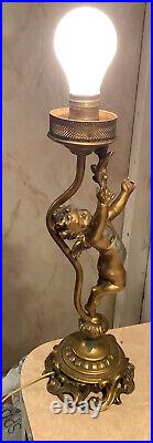 Antique Putti Angel Cupid Spelter Metal Table Lamp JB Hirsch DAV RT NY Parts