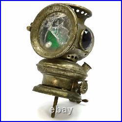 Antique ROSE MFG CO KEROSENE BIKE LAMP 3 Faceted Glass Jewels FOR PARTS/REPAIR