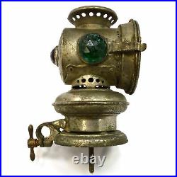 Antique ROSE MFG CO KEROSENE BIKE LAMP 3 Faceted Glass Jewels FOR PARTS/REPAIR