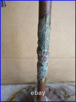 Antique Rainaud Metal Lamp Detailed 2 Bulb Pull Chain Parts Or Restore