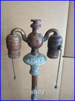 Antique Rainaud Metal Lamp Detailed 2 Bulb Pull Chain Parts Or Restore