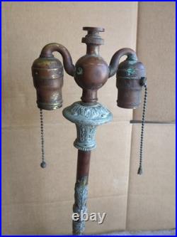 Antique Rainaud Metal Lamp Detailed 2 Bulb Pull Chain Parts Or Restore