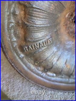 Antique Rainaud Metal Lamp Detailed 2 Bulb Pull Chain Parts Or Restore