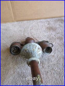 Antique Rainaud Metal Lamp Detailed 2 Bulb Pull Chain Parts Or Restore