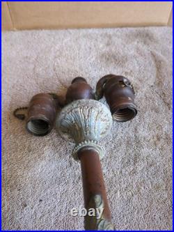 Antique Rainaud Metal Lamp Detailed 2 Bulb Pull Chain Parts Or Restore