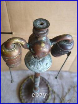 Antique Rainaud Metal Lamp Detailed 2 Bulb Pull Chain Parts Or Restore