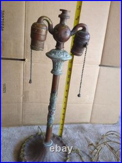 Antique Rainaud Metal Lamp Detailed 2 Bulb Pull Chain Parts Or Restore
