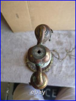 Antique Rainaud Metal Lamp Detailed 2 Bulb Pull Chain Parts Or Restore