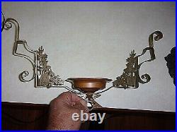 Antique Rose Brass Hanging Lamp Frame Parts. W Glass Font, Eagle Burner, Chimney
