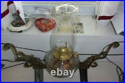 Antique Rose Brass Hanging Lamp Frame Parts. W Glass Font, Eagle Burner, Chimney