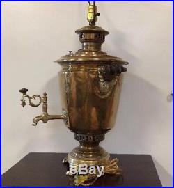 Antique Russian Brass Samovar Table Lamp 35 Vintage Tea Urn Stamped Solid Parts