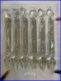 Antique Set Of 6 Crystal Gothic Prisms 9 Chandelier Lamp Lusters Parts