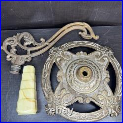 Antique Slag Glass Bridge Arm Floor Lamp Parts Houze Akro Agate Cast Iron Vtg