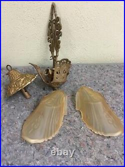 Antique Slipshade Lamp Parts 2 Shades & Body Of Lamp For Parts/Repair