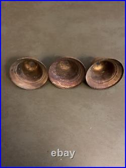Antique Small Brass Set Of Three Canopy Candle Holders Fixture Parts Art SOC14