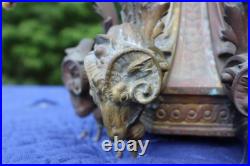 Antique Solid Bronze Ornate Lamp Part Rams Head 6 Lights Chandelier Parts Heavy