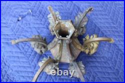 Antique Solid Bronze Ornate Lamp Part Rams Head 6 Lights Chandelier Parts Heavy