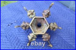 Antique Solid Bronze Ornate Lamp Part Rams Head 6 Lights Chandelier Parts Heavy
