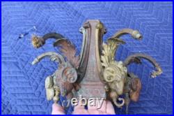 Antique Solid Bronze Ornate Lamp Part Rams Head 6 Lights Chandelier Parts Heavy