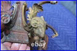Antique Solid Bronze Ornate Lamp Part Rams Head 6 Lights Chandelier Parts Heavy
