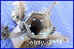 Antique Solid Bronze Ornate Lamp Part Rams Head 6 Lights Chandelier Parts Heavy
