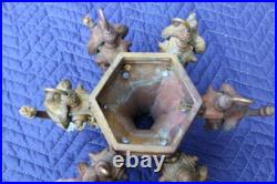 Antique Solid Bronze Ornate Lamp Part Rams Head 6 Lights Chandelier Parts Heavy