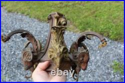 Antique Solid Bronze Ornate Lamp Part Rams Head 6 Lights Chandelier Parts Heavy