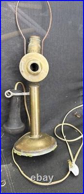 Antique Telephone Brass Candlestick Style Vintage Lamp Untested