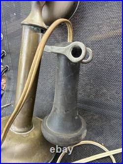 Antique Telephone Brass Candlestick Style Vintage Lamp Untested