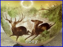 Antique VTG GWTW Lamp Globe Glass Deer Buck Ducks Scene Parlor Lamp Base Parts