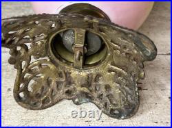 Antique VTG GWTW Lamp Globe Glass Deer Buck Ducks Scene Parlor Lamp Base Parts